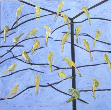 Compositie met 24 kanaries