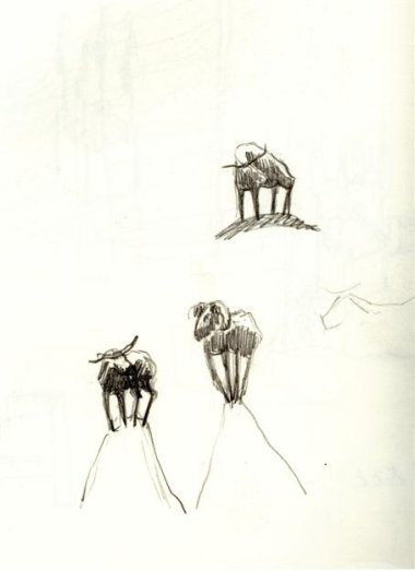 Bok en stier op bergtop